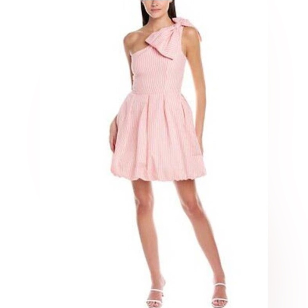 NWT Size 8 HUTCH Magnolia Bow Dress in Coral Stripe Seersucker